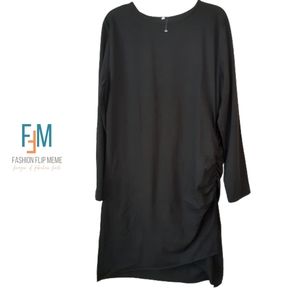 New! Long-Sleeve Side Ruched Round Crew Neck Bodycon Midi Dress